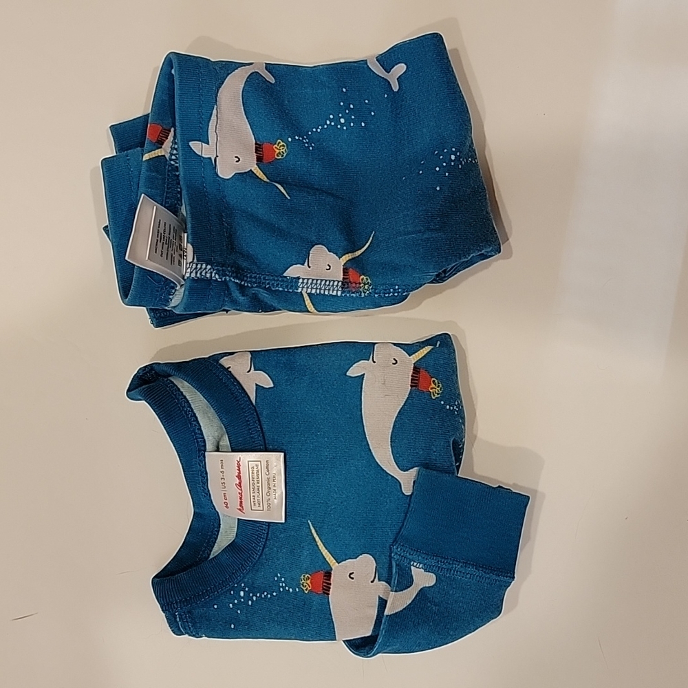 Hannah Anderson 3-6 months blue norwhale pajamas set